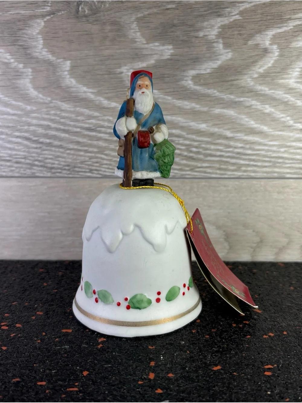 Vintage 1985 Enesco Santa Claus with Tree Porcelain Bell Made in Korea 5 1/4